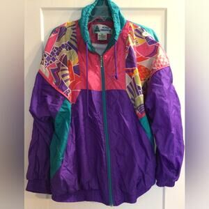 Vintage active sensations purple pink nylon zippered jacket size XL